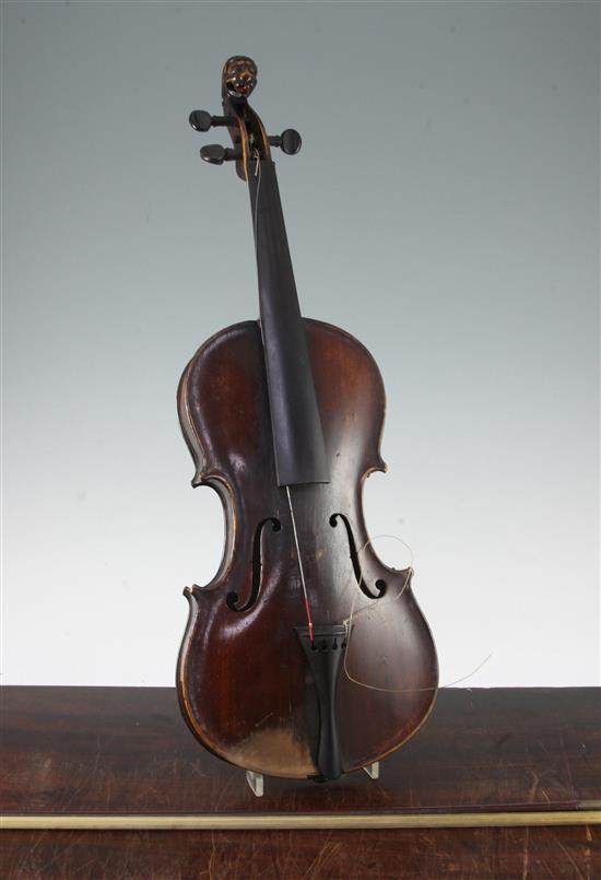 A 19th century German violin, length of back 14in.